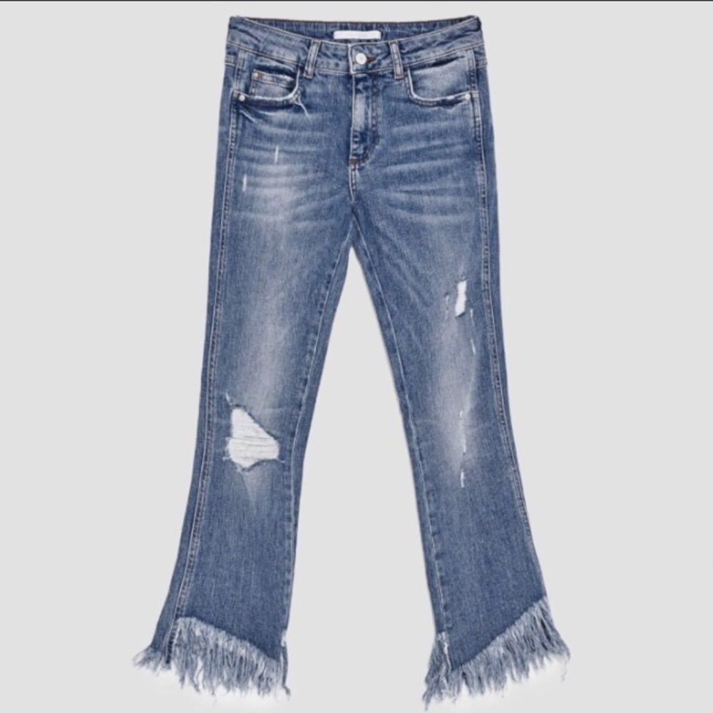 Zara Distressed Frayed Hem Jeans